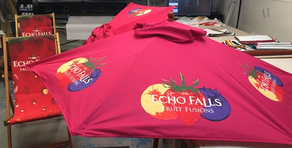  Fully Printed Branded Echo Falls Parasol & Deckchairs