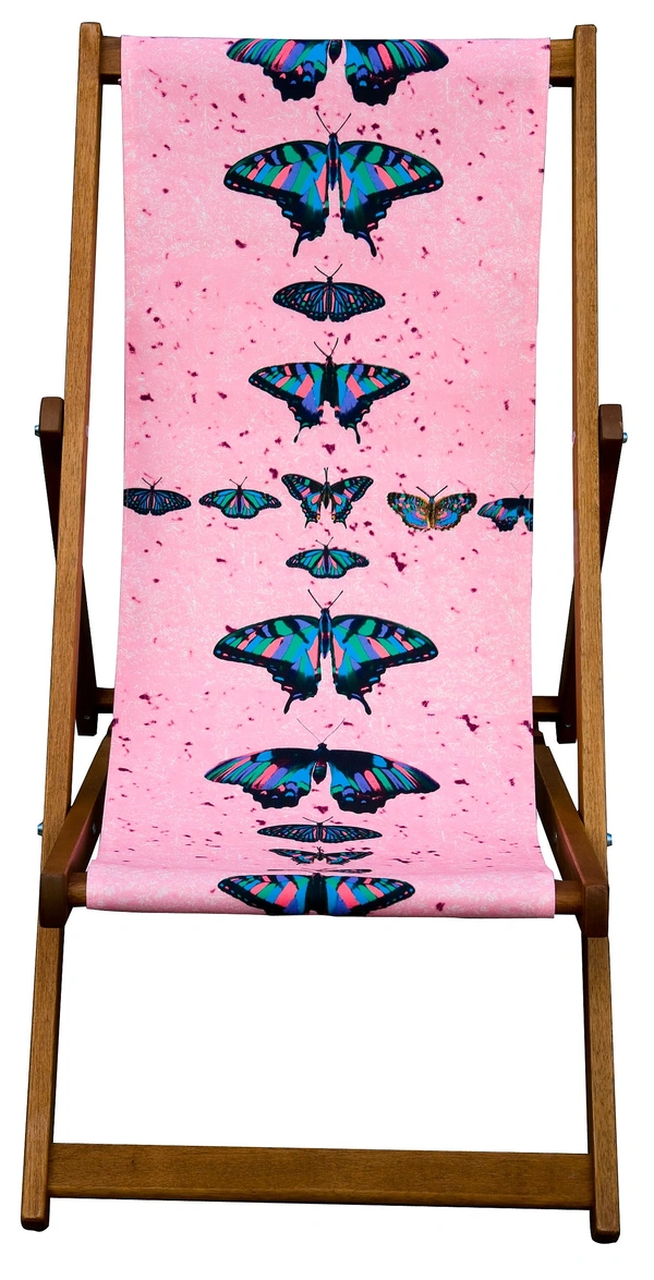  Psychedelic Butterfly On Pink Deckchair Front